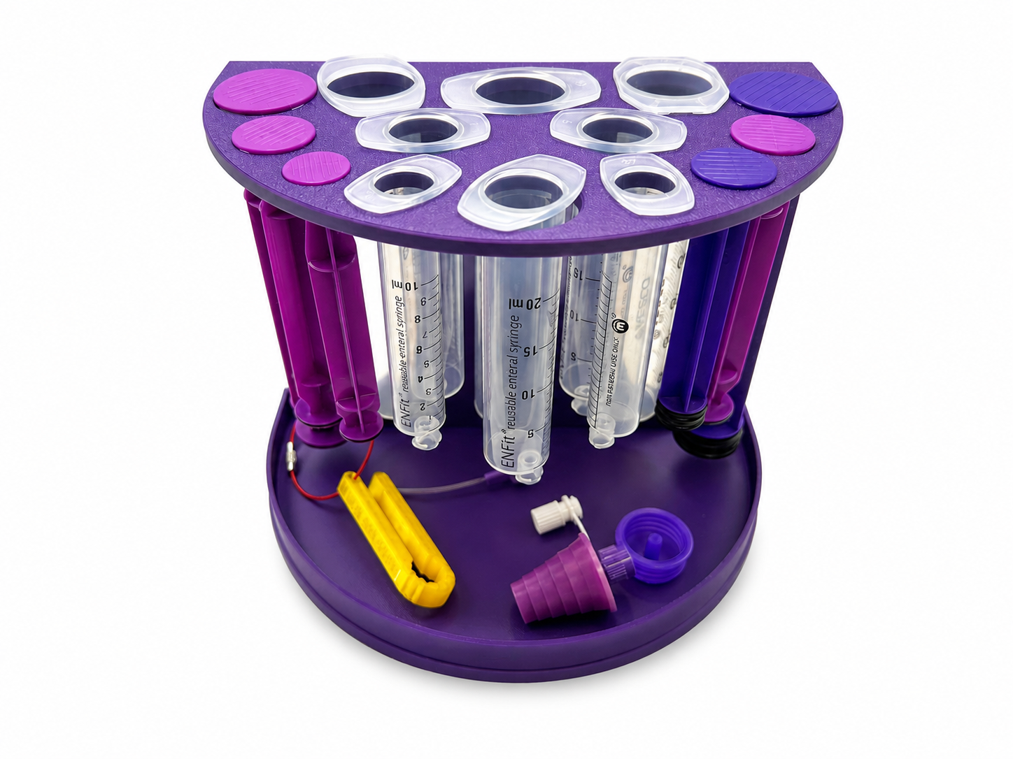 ENFit Syringe Drying Rack – Holds 10 mL, 20 mL & 60 mL Enteral Feeding Syringes – Compact Countertop Storage & Air Drying Stand