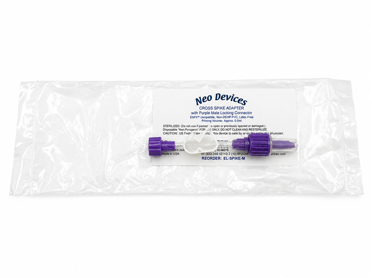 ENFit Compatible Cross Spike Adapter with Male Locking Connector | ISO 80369-3 Compatible | Sterilized | Individually Packaged | 5 or 10 Pack